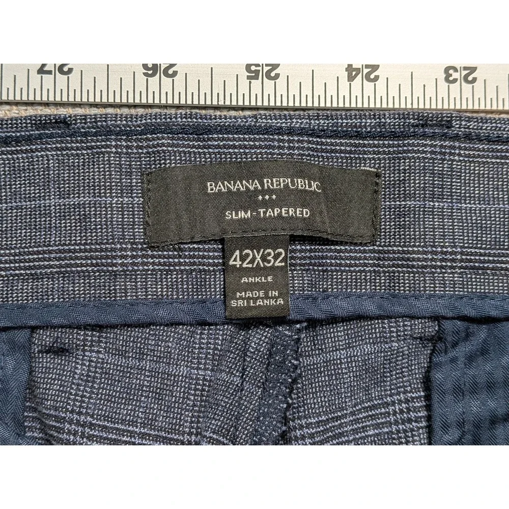 Banana Republic Men's 42x32 Blue Plaid Dress Pants Slim Tapered Fit